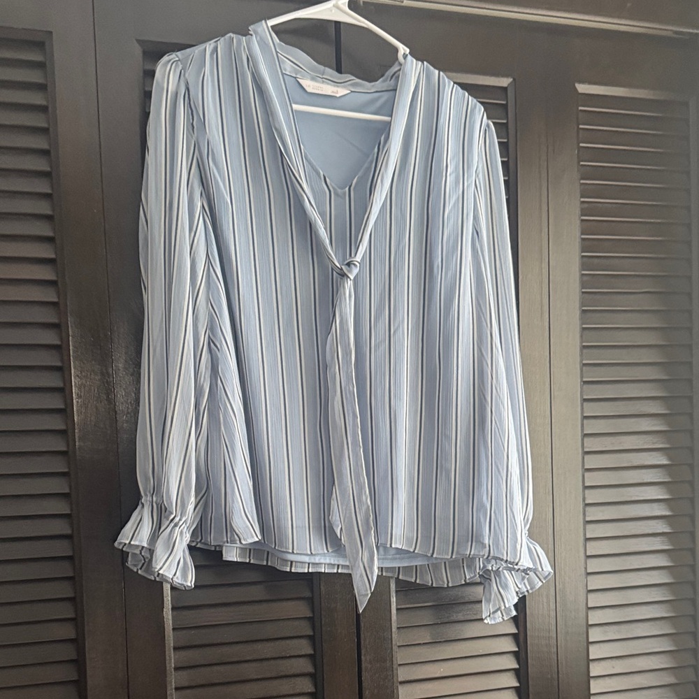 LC Lauren Conrad Light Blue Striped Blouse